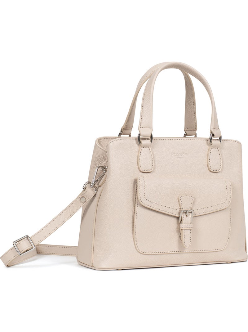 Sac porté main 2 poignées  cuir mirabelle hexagona Ivoire - Kiabi