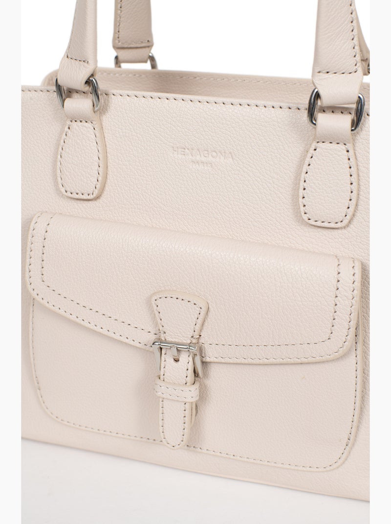 Sac porté main 2 poignées  cuir mirabelle hexagona Ivoire - Kiabi
