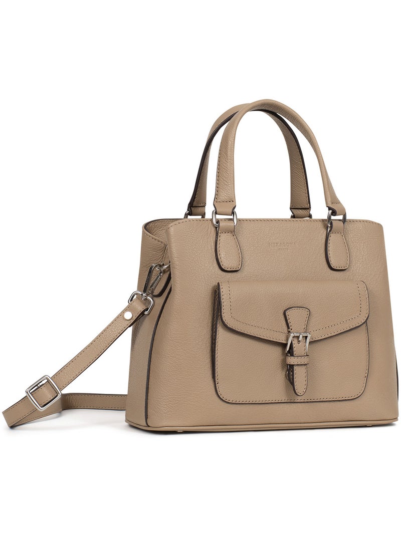Sac porté main 2 poignées  cuir mirabelle hexagona Marron glacé - Kiabi