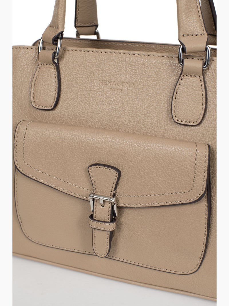 Sac porté main 2 poignées  cuir mirabelle hexagona Marron glacé - Kiabi