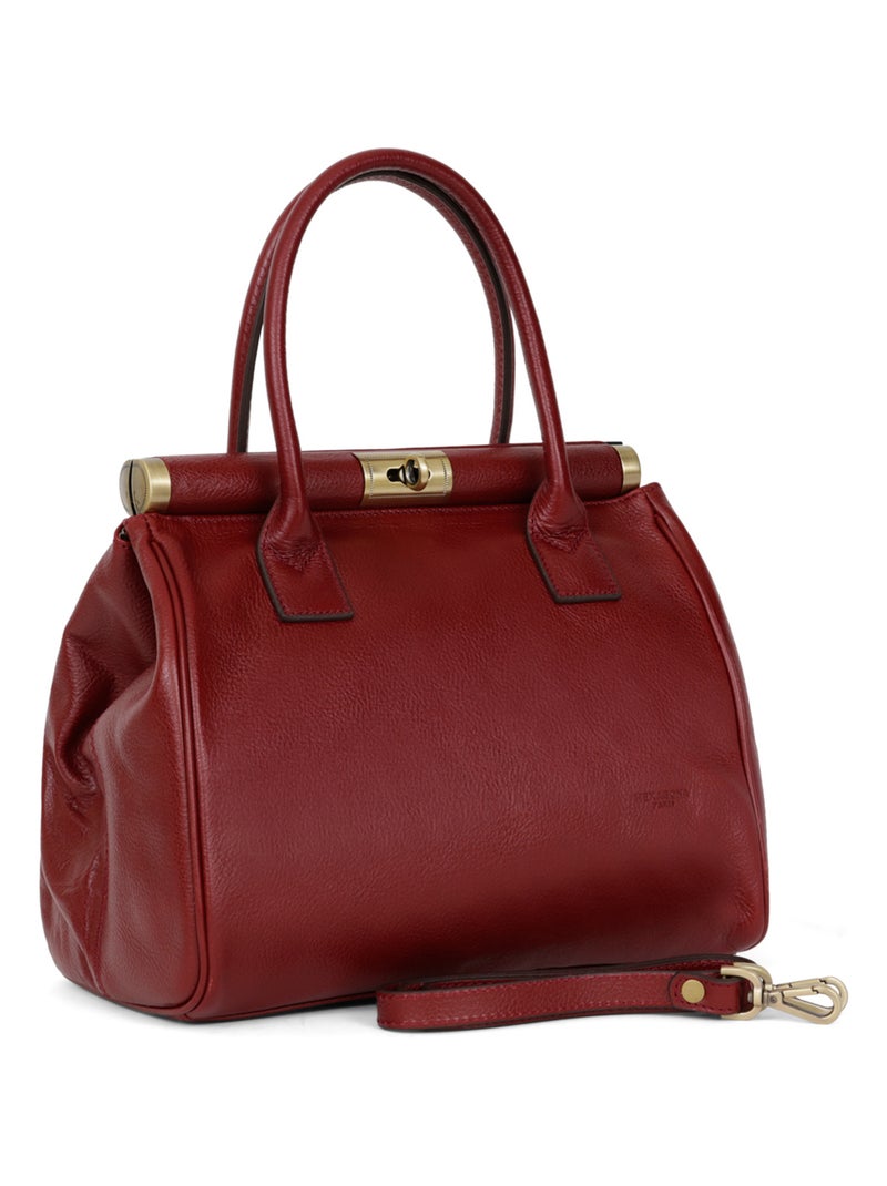 Sac porté main 2 poignées  cuir république hexagona Rouge carmin - Kiabi