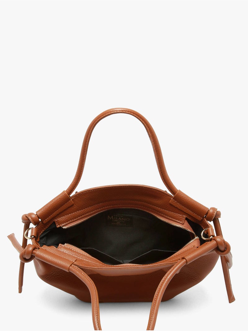Sac porté main caviar cuir milano cuir de vachette Marron tabac - Kiabi