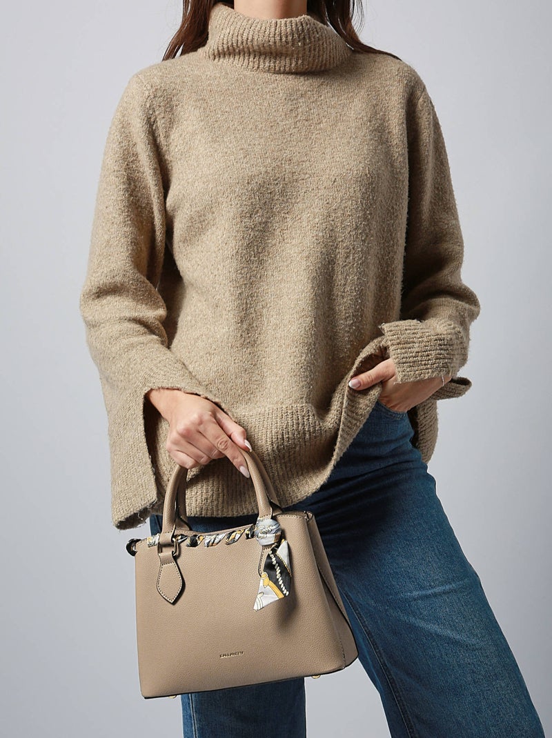 Sac Porté Main Grained Miniprix Toile Enduite Taupe - Kiabi