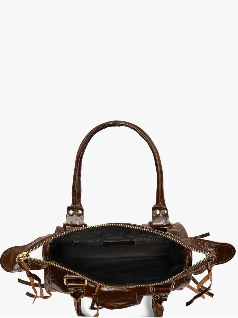 Sac porté main shiny sauvage cuir milano cuir de vachette Marron foncé - Kiabi