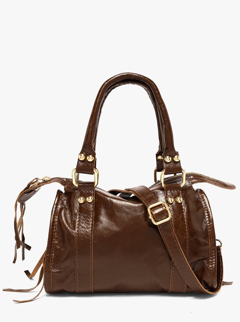 Sac porté main shiny sauvage cuir milano cuir de vachette Marron foncé - Kiabi