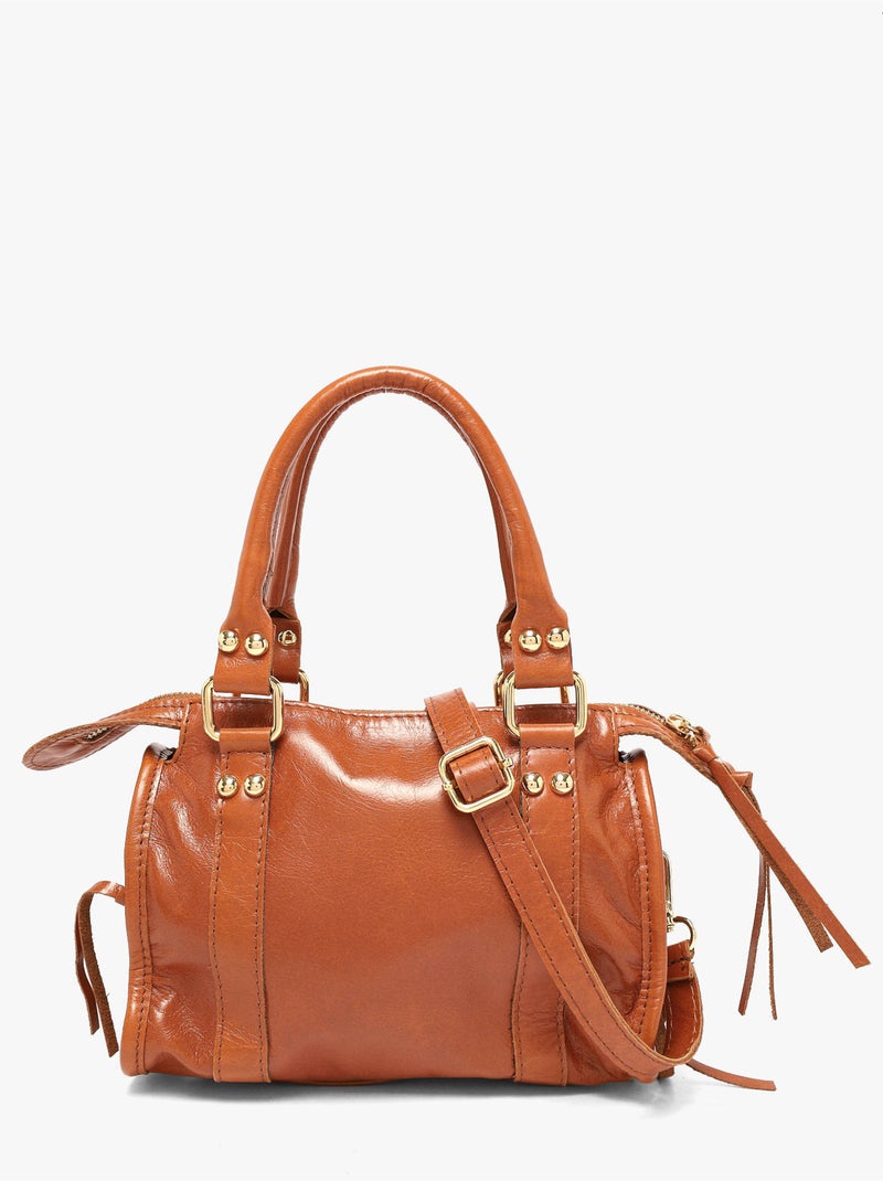 Sac porté main shiny sauvage cuir milano cuir de vachette Marron tabac - Kiabi