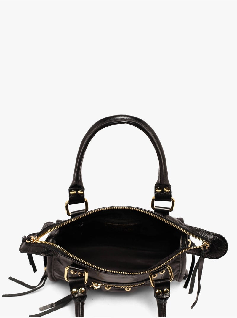 Sac porté main shiny sauvage cuir milano cuir de vachette Noir Noir - Kiabi
