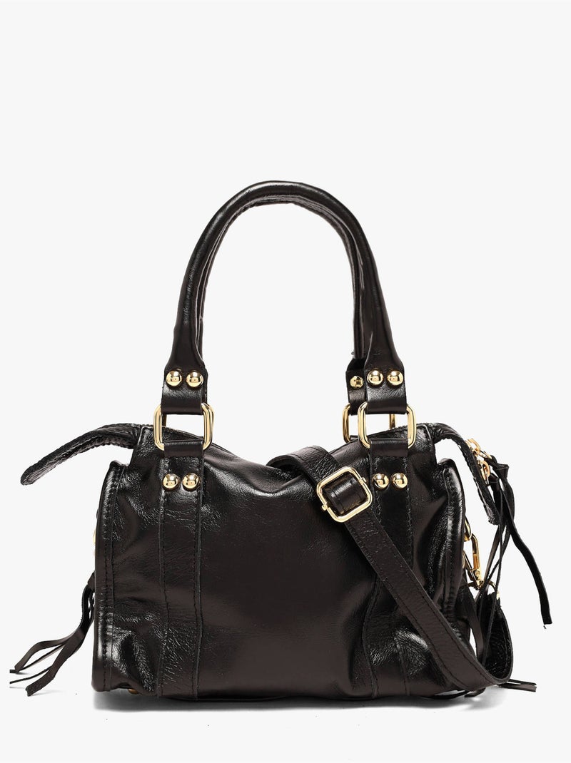 Sac porté main shiny sauvage cuir milano cuir de vachette Noir Noir - Kiabi
