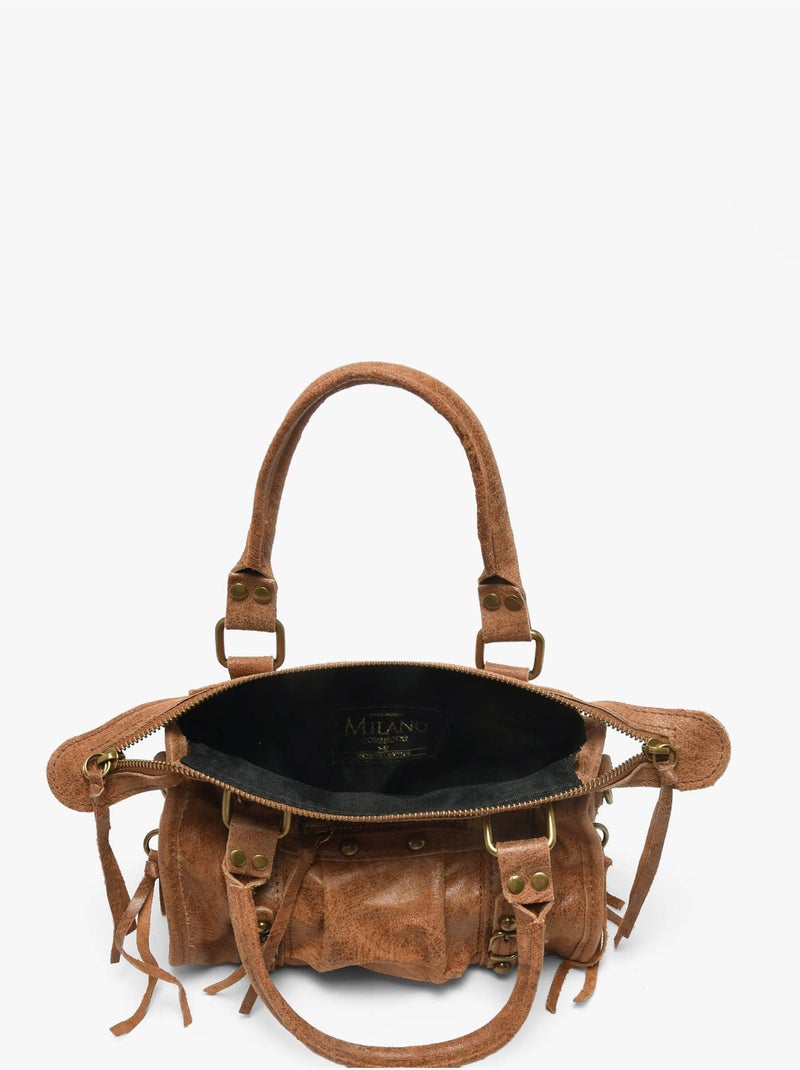 Sac porté main spazzolato cuir milano cuir de vachette Marron tabac - Kiabi