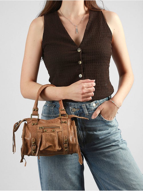 Sac porté main spazzolato cuir milano cuir de vachette - Kiabi