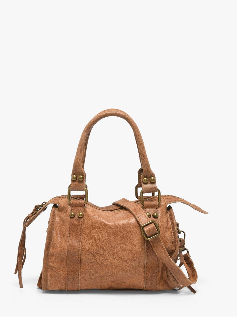 Sac porté main spazzolato cuir milano cuir de vachette Marron tabac - Kiabi