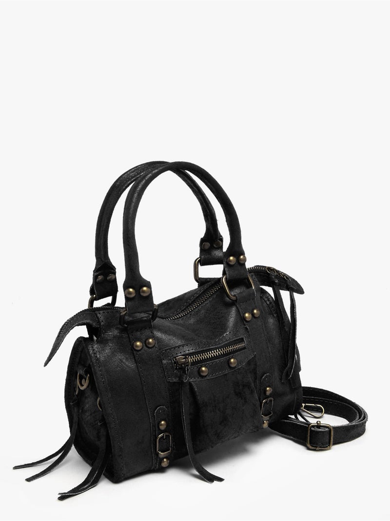 Sac porté main spazzolato cuir milano cuir de vachette Noir Noir - Kiabi