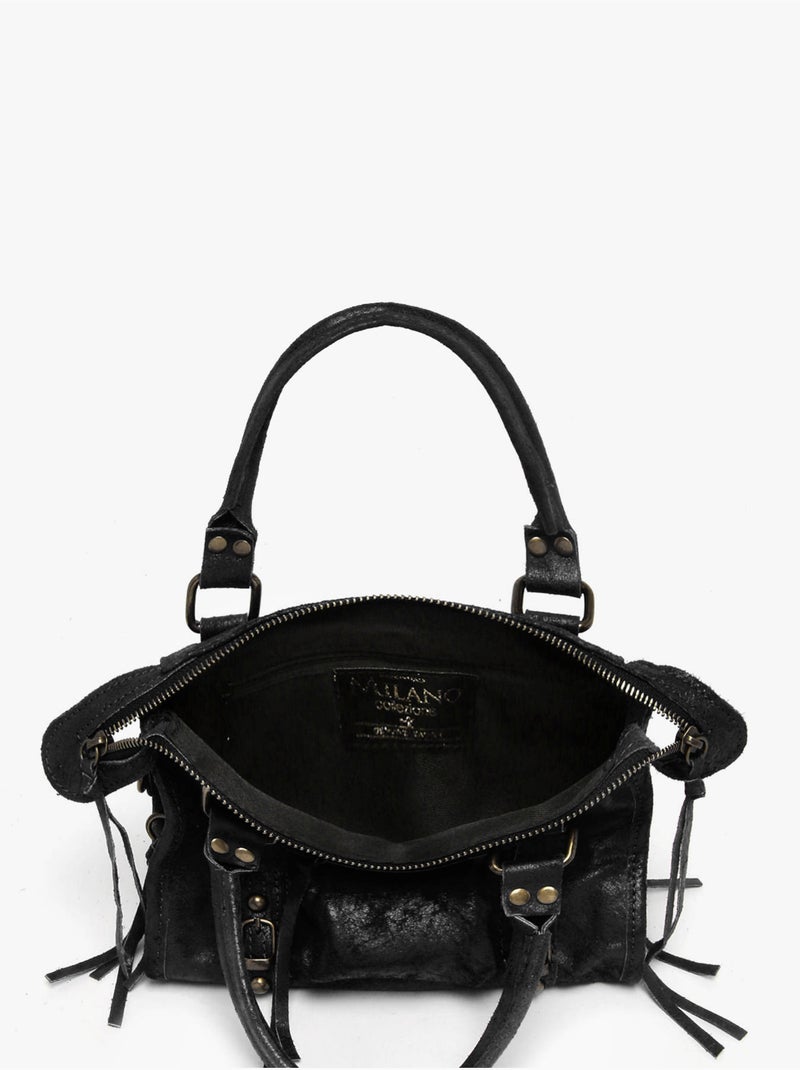 Sac porté main spazzolato cuir milano cuir de vachette Noir Noir - Kiabi