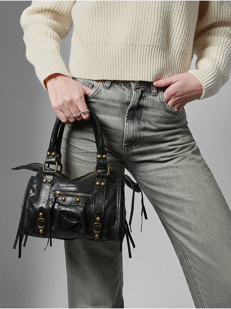 Sac porté main spazzolato cuir milano cuir de vachette Noir Noir - Kiabi