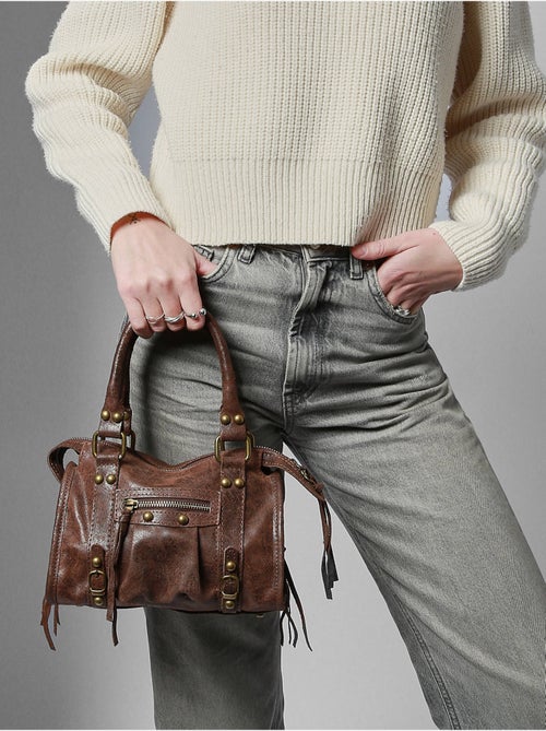 Sac porté main spazzolato cuir milano cuir de vachette - Kiabi