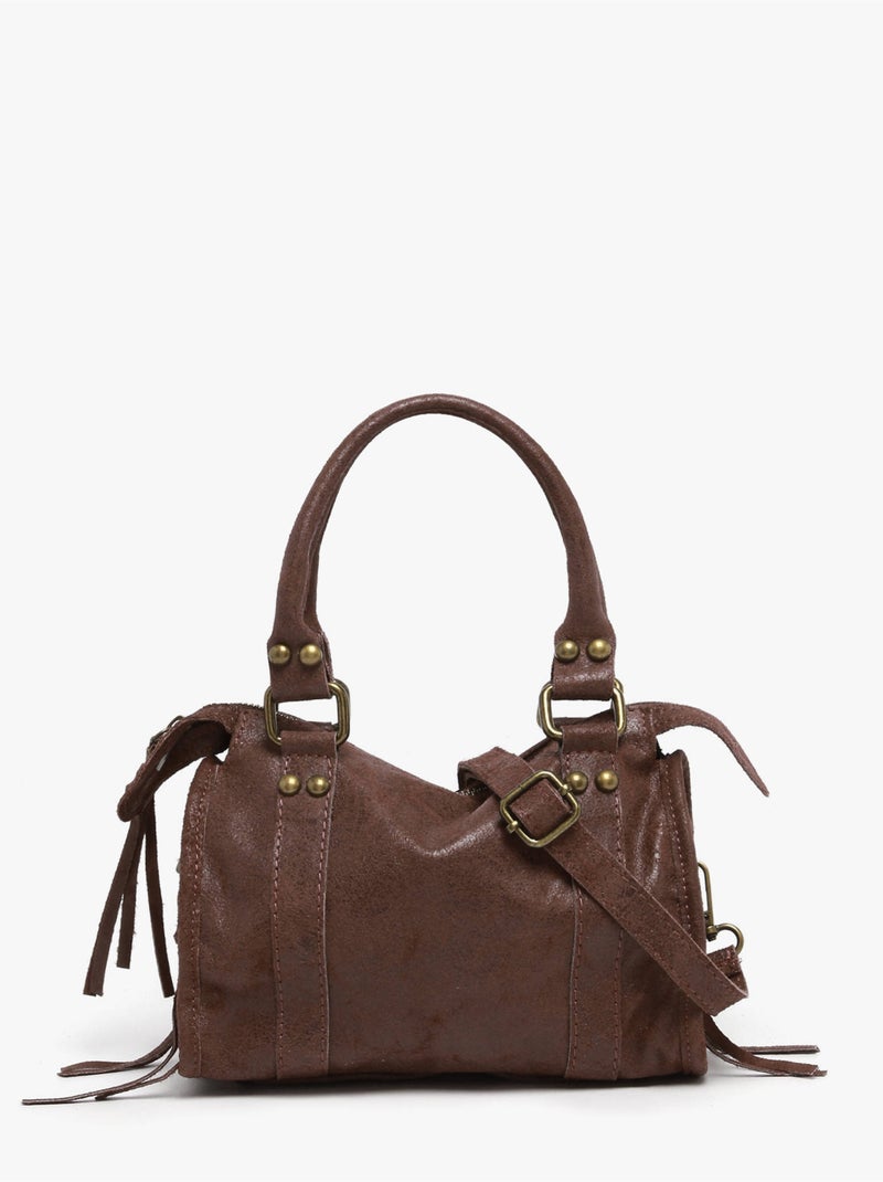 Sac porté main spazzolato cuir milano cuir de vachette Noir Rouge Noir - Kiabi