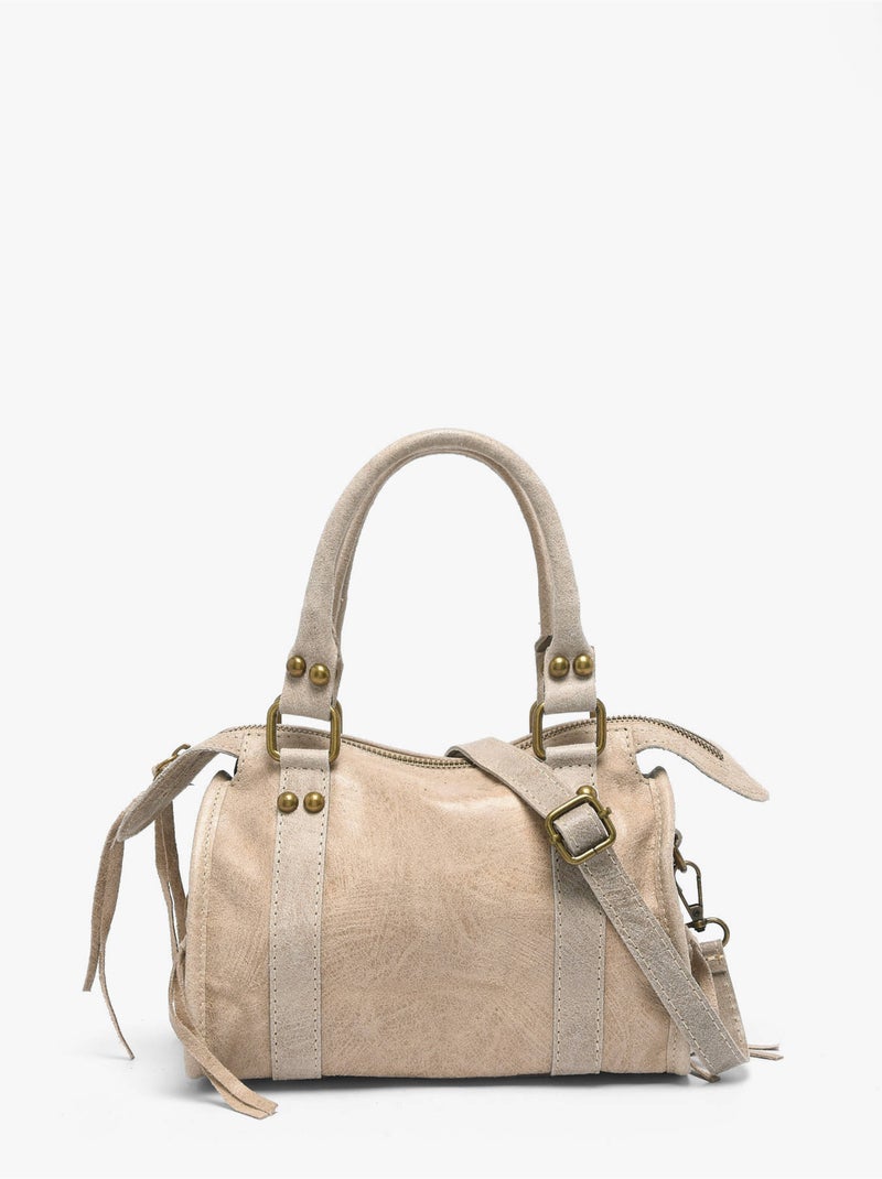 Sac porté main spazzolato cuir milano cuir de vachette Taupe - Kiabi