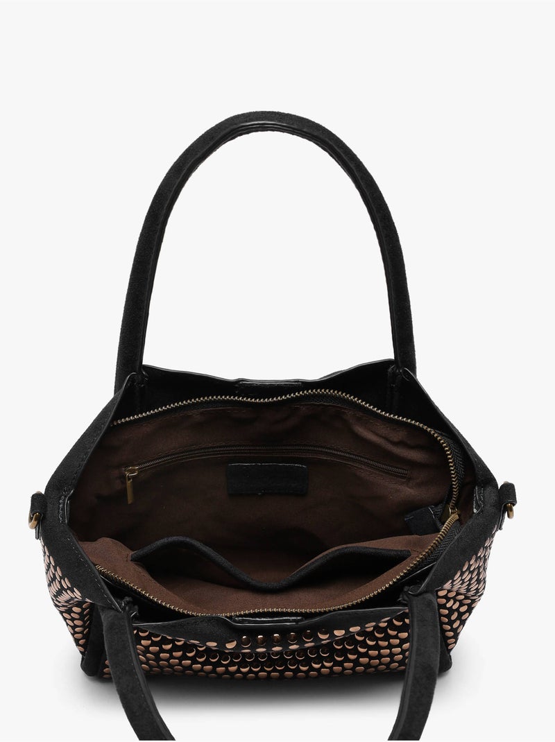 Sac porté main studs mandoline toile enduite Noir - Kiabi