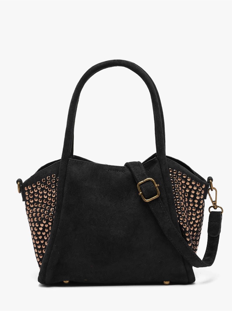 Sac porté main studs mandoline toile enduite Noir - Kiabi