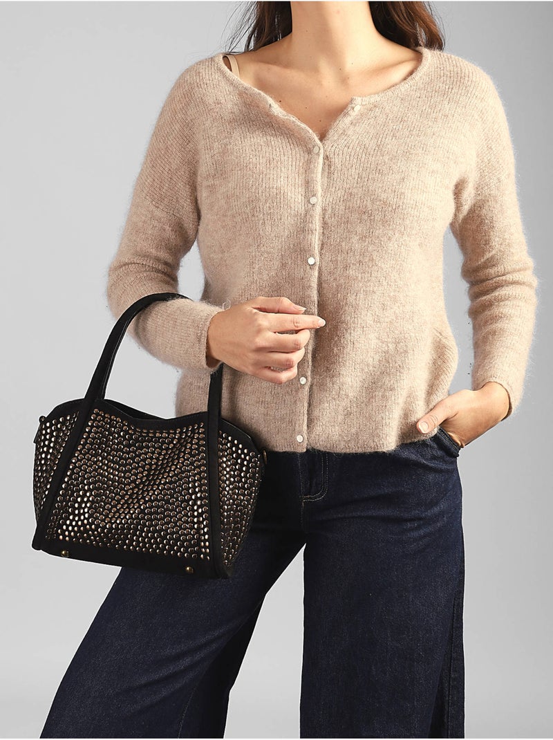 Sac porté main studs mandoline toile enduite Noir - Kiabi