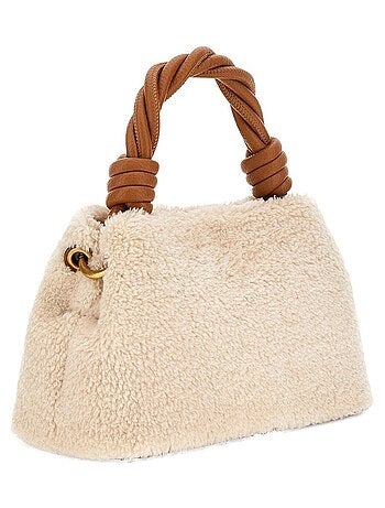 Sac porte mains écru en maille sherpa avec fermeture à pression