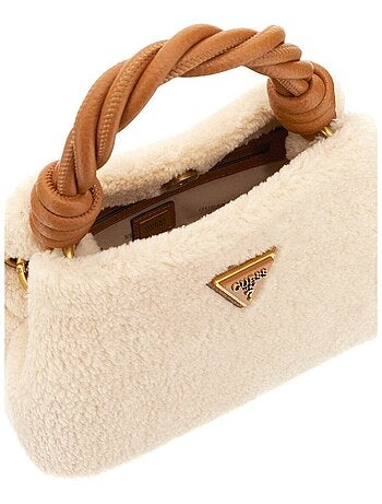 Sac porte mains écru en maille sherpa avec fermeture à pression