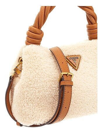 Sac porte mains écru en maille sherpa avec fermeture à pression