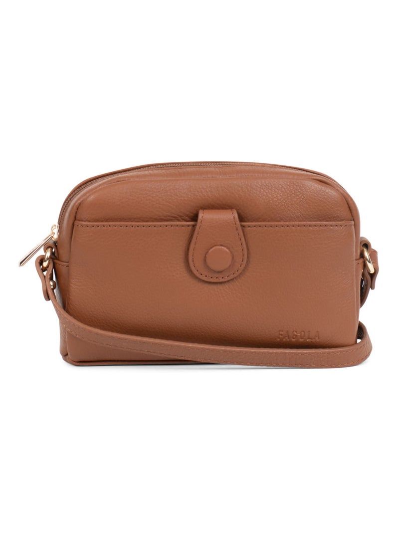 Sac porté travers - Cuir Cognac - Kiabi