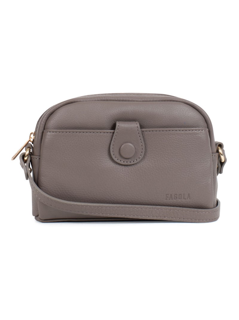Sac porté travers - Cuir Taupe - Kiabi