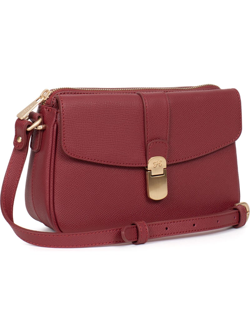 Sac porté travers  Cuir AUDE Rouge carmin - Kiabi