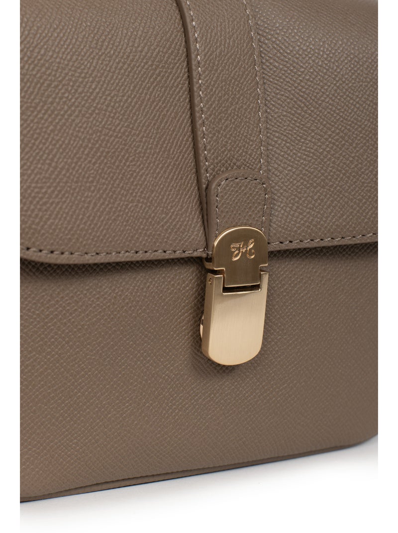 Sac porté travers  Cuir AUDE Taupe - Kiabi
