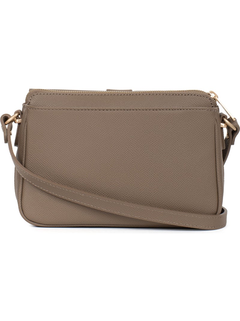 Sac porté travers  Cuir AUDE Taupe - Kiabi