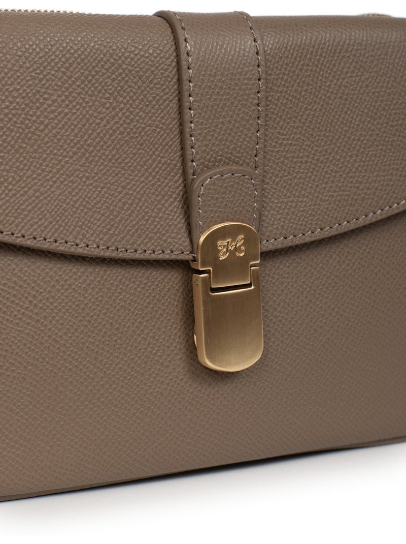 Sac porté travers  Cuir AUDE Taupe - Kiabi