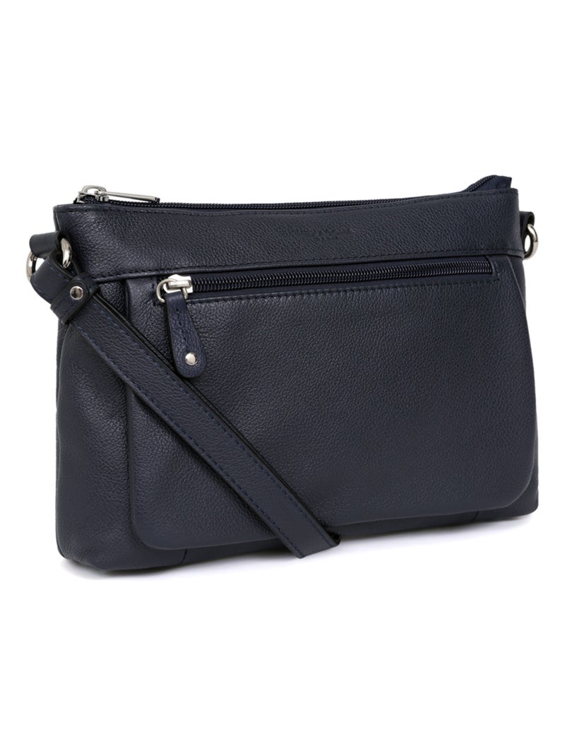 Sac porté travers  Cuir CONFORT Bleu marine - Kiabi