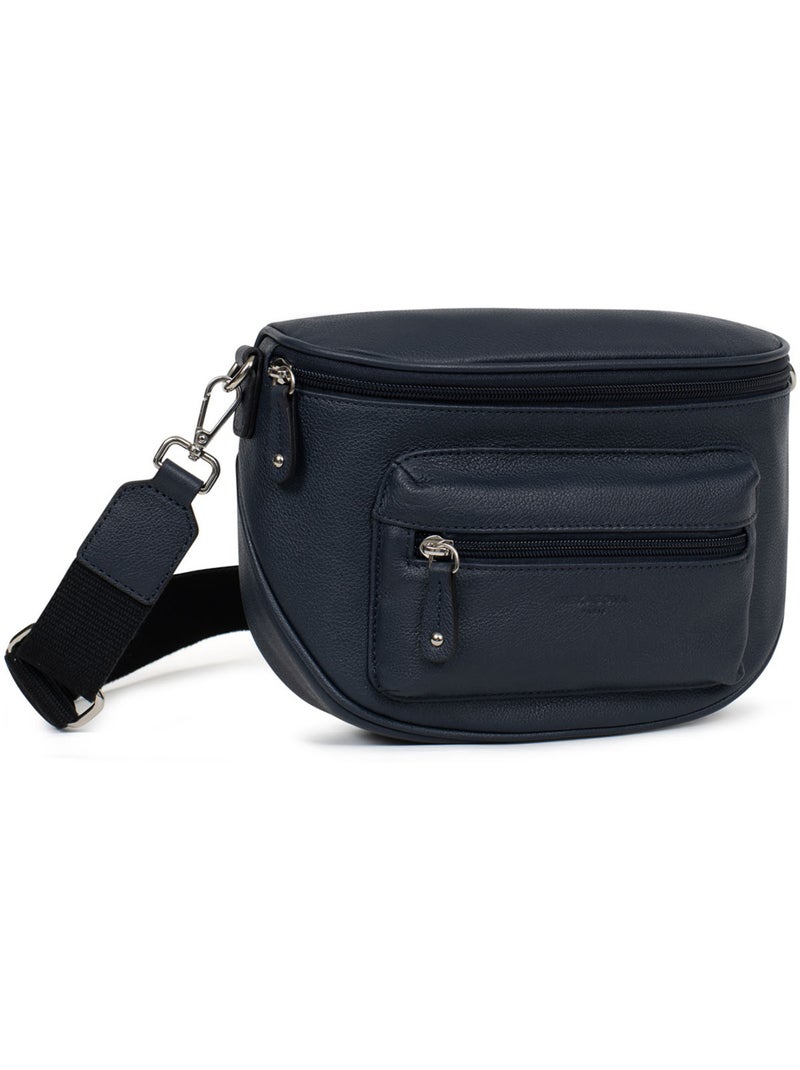 Sac porté travers  Cuir CONFORT Bleu marine - Kiabi