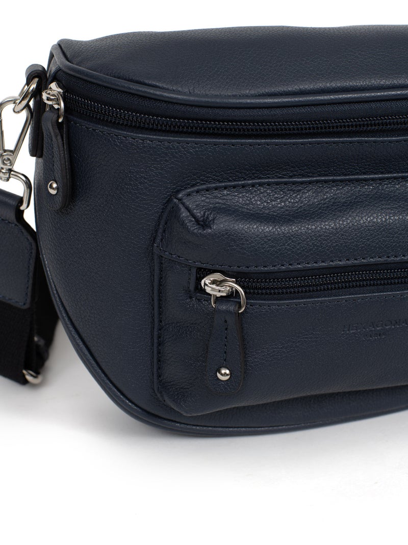 Sac porté travers  Cuir CONFORT Bleu marine - Kiabi