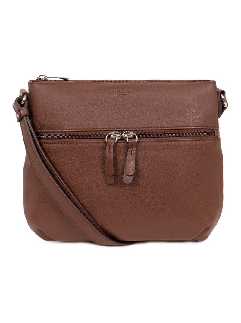 Sac porté travers  Cuir CONFORT Cognac - Kiabi