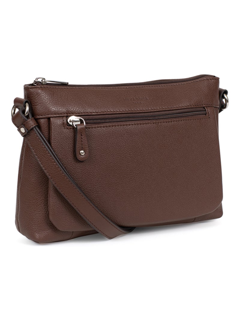 Sac porté travers  cuir confort hexagona Marron chocolat - Kiabi
