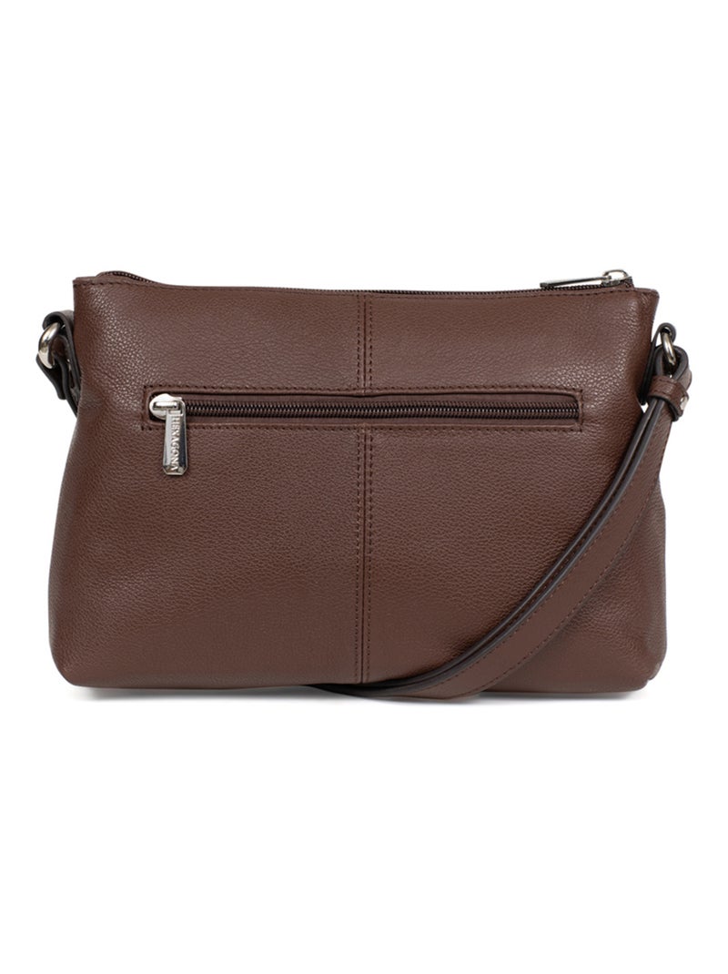 Sac porté travers  cuir confort hexagona Marron chocolat - Kiabi