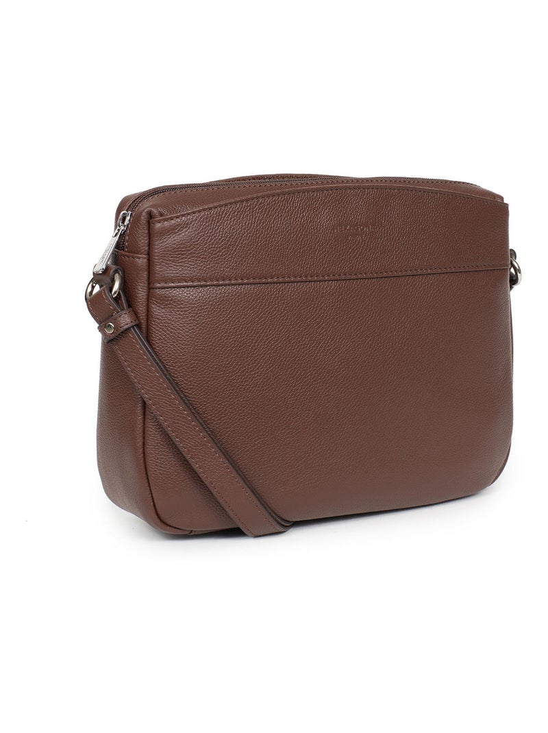 Sac porté travers  cuir confort hexagona Marron chocolat - Kiabi
