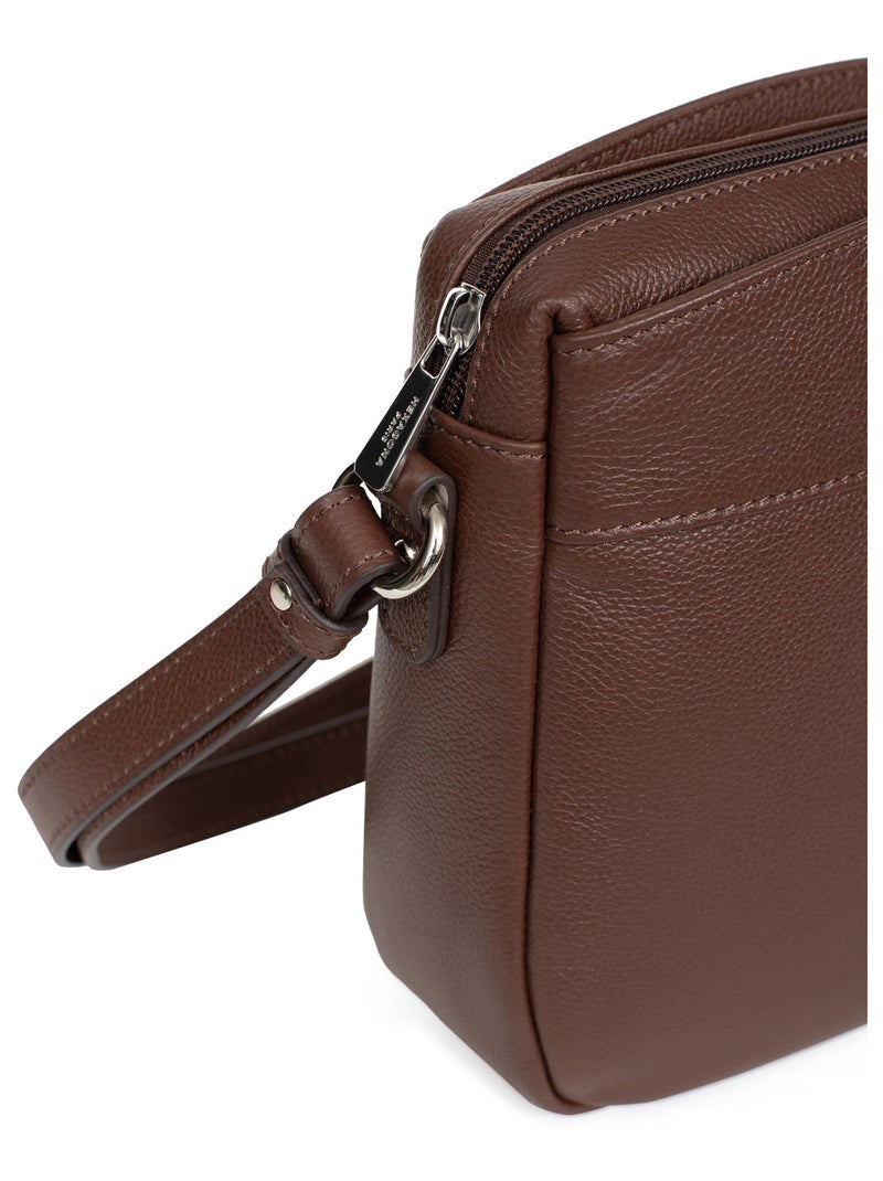 Sac porté travers  cuir confort hexagona Marron chocolat - Kiabi