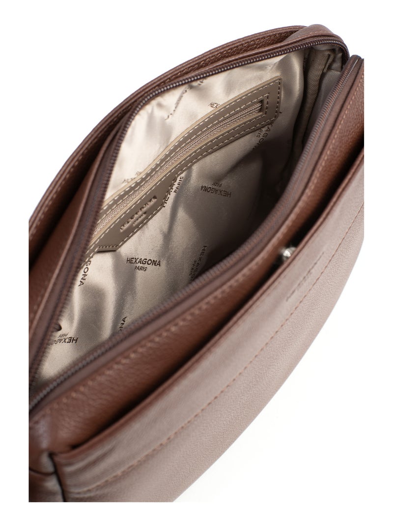 Sac porté travers  cuir confort hexagona Marron chocolat - Kiabi