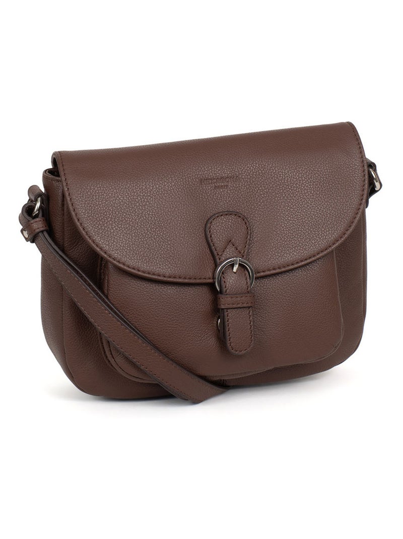 Sac porté travers  cuir confort hexagona Marron chocolat - Kiabi