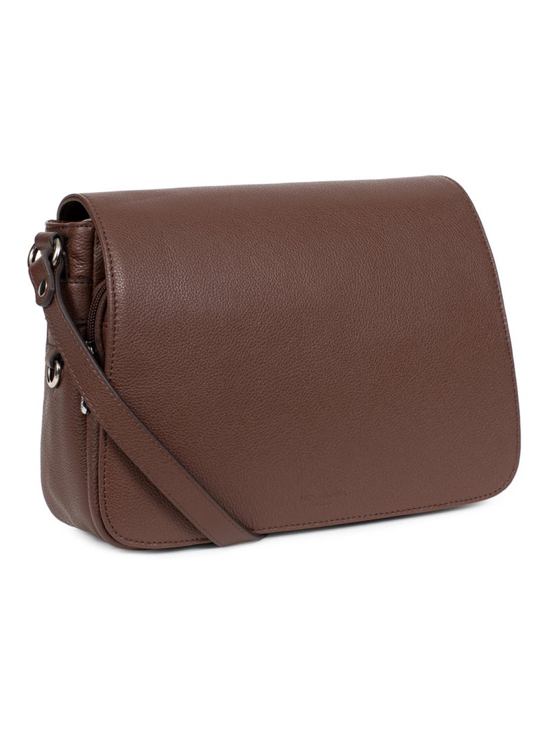 Sac porté travers  cuir confort hexagona Marron chocolat - Kiabi