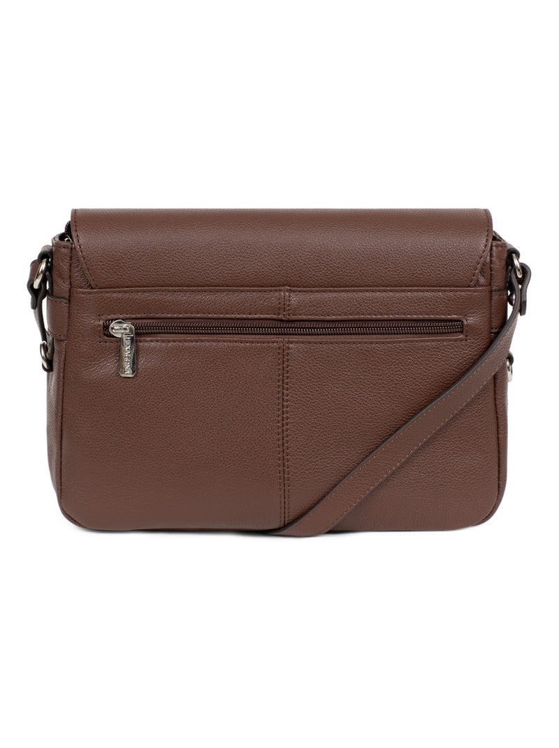 Sac porté travers  cuir confort hexagona Marron chocolat - Kiabi