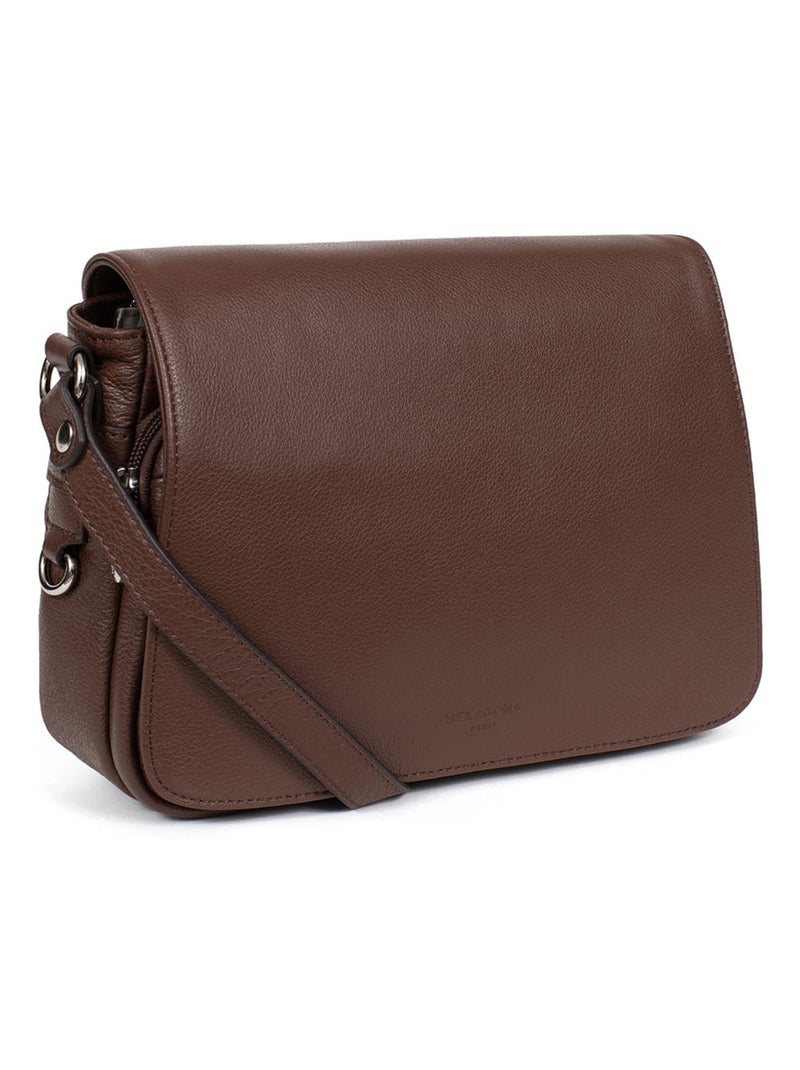 Sac porté travers  cuir confort hexagona Marron chocolat - Kiabi