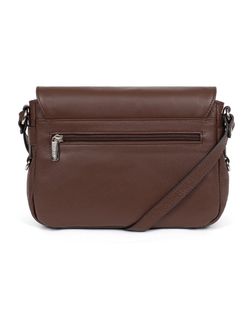 Sac porté travers  cuir confort hexagona Marron chocolat - Kiabi