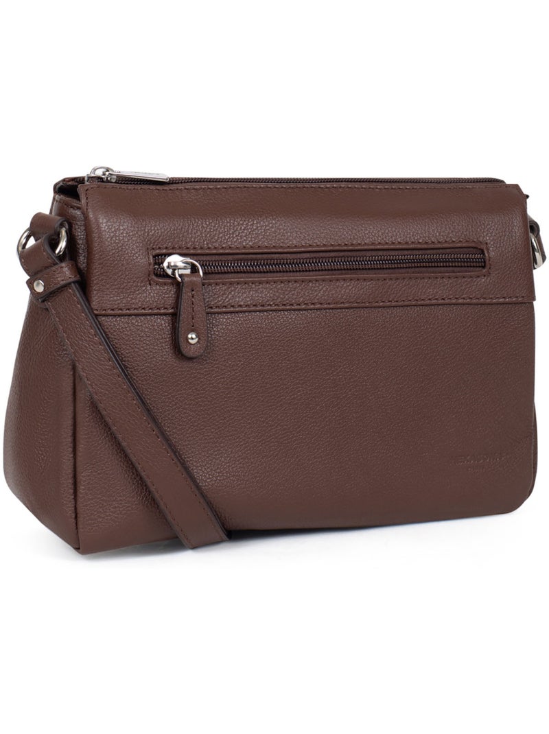 Sac porté travers  cuir confort hexagona Marron chocolat - Kiabi