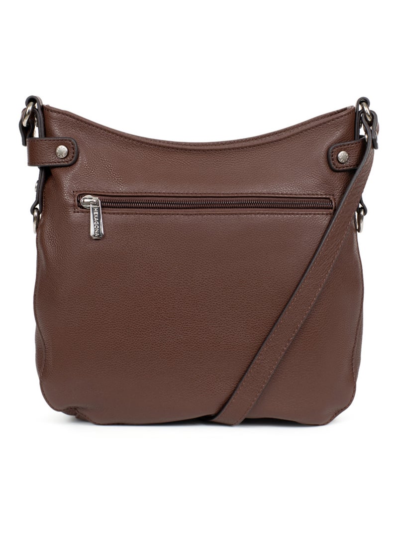 Sac porté travers  cuir confort hexagona Marron chocolat - Kiabi