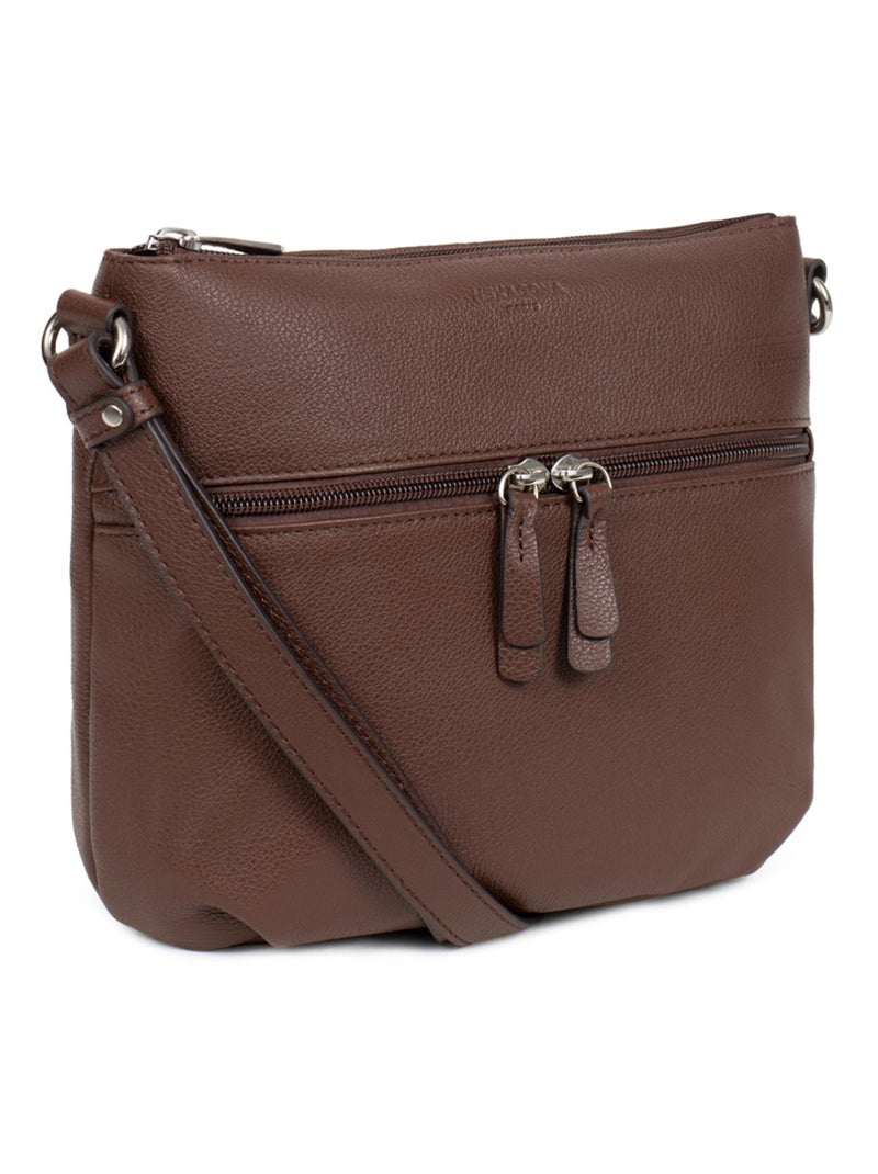 Sac porté travers  cuir confort hexagona Marron chocolat - Kiabi